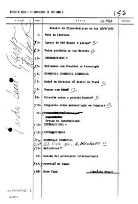 TV Tupi [emissora]. Ultra Notícias [programa]. Roteiro [televisivo], 26 set. 1969.