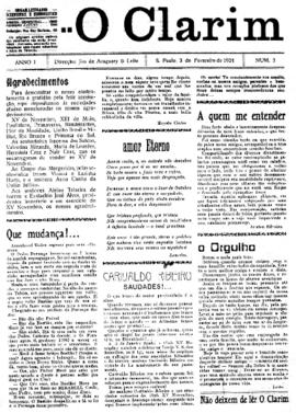 O Clarim [jornal], a. 1, n. 2. São Paulo-SP, 03 fev. 1924.