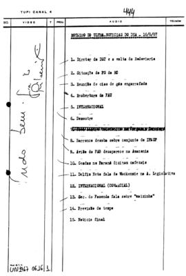 TV Tupi [emissora]. Ultra Notícias [programa]. Roteiro [televisivo], 16 jun. 1967.