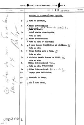 TV Tupi [emissora]. Ultra Notícias [programa]. Roteiro [televisivo], 25 jul. 1969.