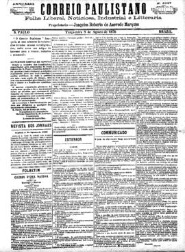 Correio paulistano [jornal], [s/n]. São Paulo-SP, 08 ago. 1876.