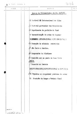 TV Tupi [emissora]. Ultra Notícias [programa]. Roteiro [televisivo], 18 set. 1965.
