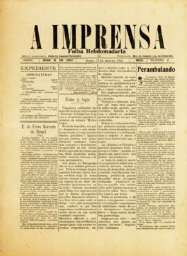 A Imprensa [jornal], a. 1, n. 2. Bauru-SP, 12 mai. 1912.