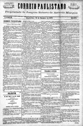 Correio paulistano [jornal], [s/n]. São Paulo-SP, 16 out. 1878.