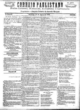 Correio paulistano [jornal], [s/n]. São Paulo-SP, 27 ago. 1876.