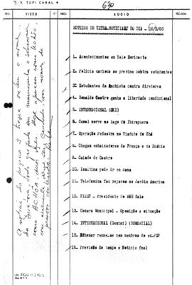 TV Tupi [emissora]. Ultra Notícias [programa]. Roteiro [televisivo], 16 mar. 1966.