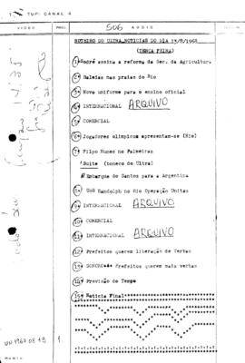 TV Tupi [emissora]. Ultra Notícias [programa]. Roteiro [televisivo], 13 ago. 1968.