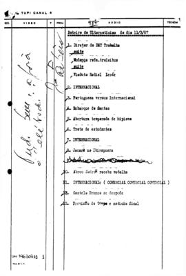 TV Tupi [emissora]. Ultra Notícias [programa]. Roteiro [televisivo], 11 mar. 1967.
