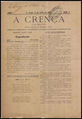 A Crença [jornal], a. 1, n. 2. São Paulo-SP, 06 jun. 1901.