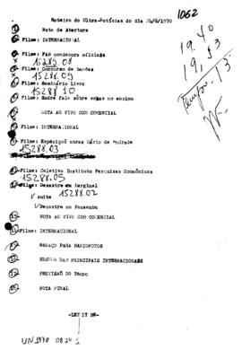 TV Tupi [emissora]. Ultra Notícias [programa]. Roteiro [televisivo], 24 ago. 1970.