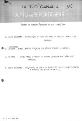 TV Tupi [emissora]. Revista Feminina [programa]. Roteiro [televisivo], 30 set. 1964.