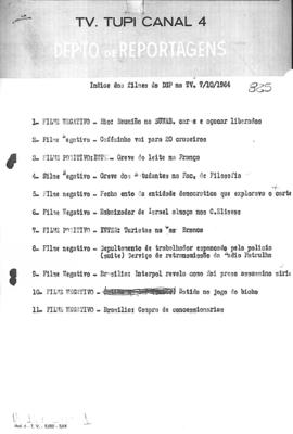 TV Tupi [emissora]. Diário de São Paulo na T.V. [programa]. Roteiro [televisivo], 07 out. 1964.