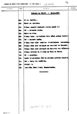 TV Tupi [emissora]. Correspondentes Brasileiros Associados [programa]. Roteiro [televisivo], 23 dez. 1971.