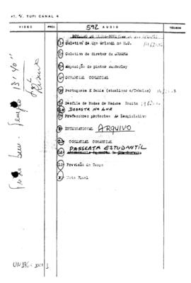 TV Tupi [emissora]. Ultra Notícias [programa]. Roteiro [televisivo], 08 out. 1968.