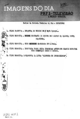 TV Tupi [emissora]. Revista Feminina [programa]. Roteiro [televisivo], 29 jun. 1962.
