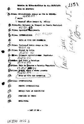 TV Tupi [emissora]. Ultra Notícias [programa]. Roteiro [televisivo], 26 ago. 1970.
