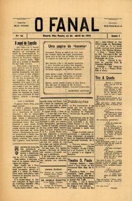 O Fanal [jornal], a. 1, n. 42. Bauru-SP, 15 abr. 1934.