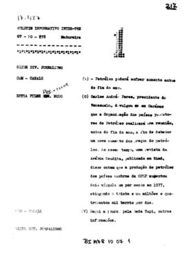 TV Tupi [emissora]. Boletim Informativo [programa]. Roteiro [televisivo], 07 out. 1978.