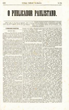 O Publicador paulistano [jornal], n. 170. São Paulo-SP, 07 jan. 1860.