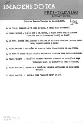 TV Tupi [emissora]. Revista Feminina [programa]. Roteiro [televisivo], 26 jan. 1960.