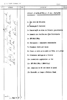 TV Tupi [emissora]. Ultra Notícias [programa]. Roteiro [televisivo], 31 dez. 1965.