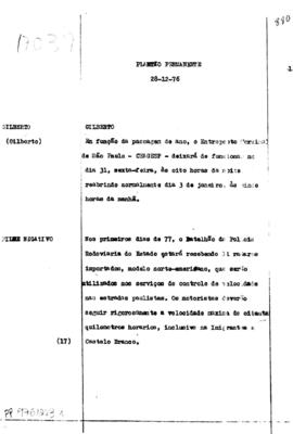 TV Tupi [emissora]. Plantão Permanente [programa]. Roteiro [televisivo], 28 dez. 1976.