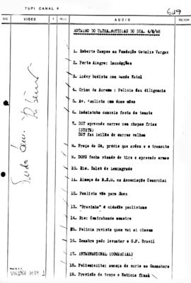 TV Tupi [emissora]. Ultra Notícias [programa]. Roteiro [televisivo], 04 ago. 1966.