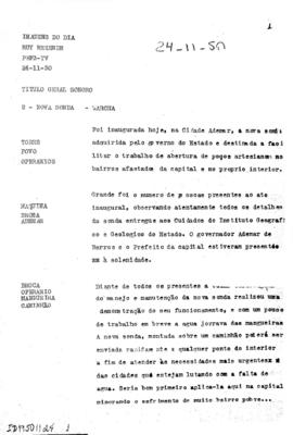 TV Tupi [emissora]. Imagens do Dia [programa]. Roteiro [televisivo], 24 nov. 1950.