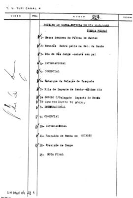 TV Tupi [emissora]. Ultra Notícias [programa]. Roteiro [televisivo], 23 abr. 1968.