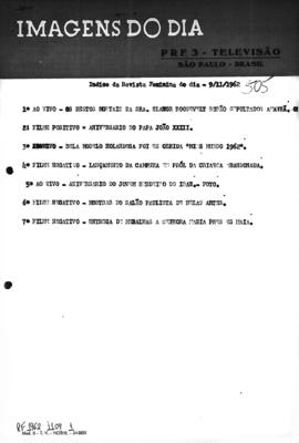 TV Tupi [emissora]. Revista Feminina [programa]. Roteiro [televisivo], 09 nov. 1962.