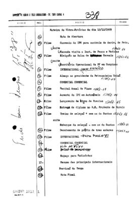 TV Tupi [emissora]. Ultra Notícias [programa]. Roteiro [televisivo], 12 dez. 1969.