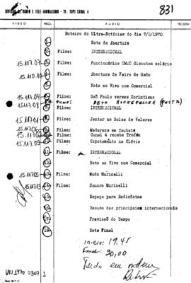 TV Tupi [emissora]. Ultra Notícias [programa]. Roteiro [televisivo], 07 mar. 1970.