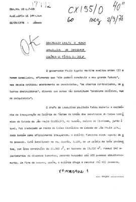 TV Tupi [emissora]. Dossiê subsidiário [programa não identificado], 02 set. 1978.