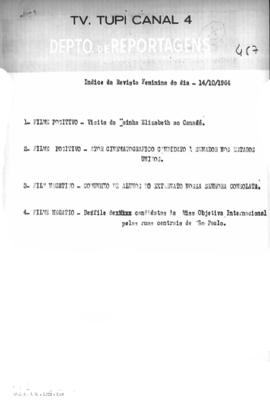 TV Tupi [emissora]. Revista Feminina [programa]. Roteiro [televisivo], 14 out. 1964.