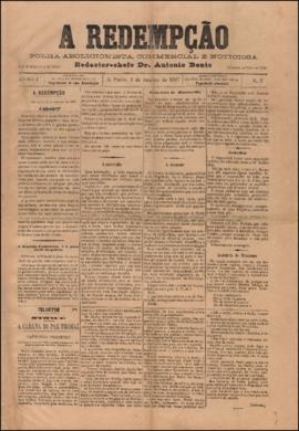 A Redempção [jornal], a. 1, n. 2. São Paulo-SP, 06 jan. 1887.