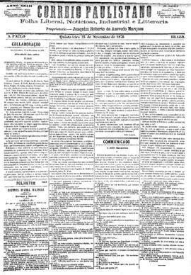 Correio paulistano [jornal], [s/n]. São Paulo-SP, 23 nov. 1876.