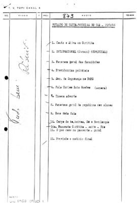 TV Tupi [emissora]. Ultra Notícias [programa]. Roteiro [televisivo], 20 set. 1966.