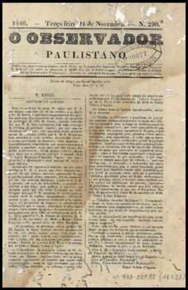 O Observador paulistano [jornal], n. 290. São Paulo-SP, 24 nov. 1840.