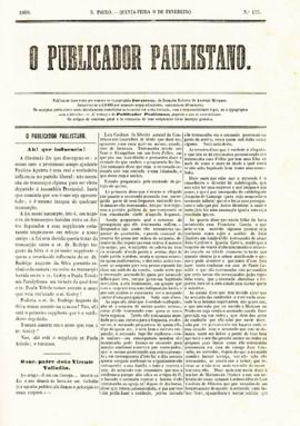 O Publicador paulistano [jornal], n. 175. São Paulo-SP, 09 fev. 1860.