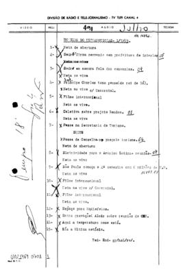 TV Tupi [emissora]. Ultra Notícias [programa]. Roteiro [televisivo], 01 jul. 1969.