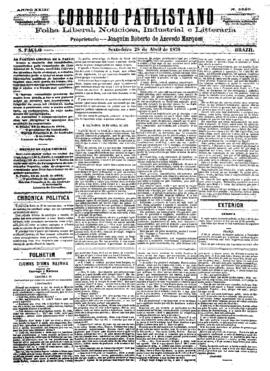Correio paulistano [jornal], [s/n]. São Paulo-SP, 28 abr. 1876.