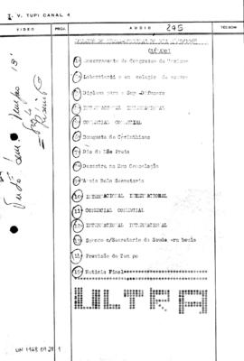 TV Tupi [emissora]. Ultra Notícias [programa]. Roteiro [televisivo], 28 set. 1968.