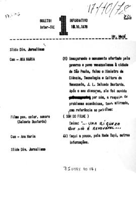 TV Tupi [emissora]. Boletim Informativo [programa]. Roteiro [televisivo], 17 out. 1978.