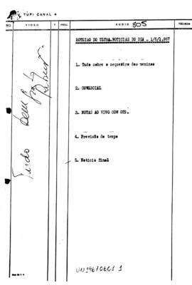 TV Tupi [emissora]. Ultra Notícias [programa]. Roteiro [televisivo], 01 jun. 1967.