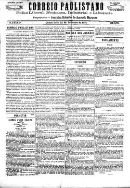 Correio paulistano [jornal], [s/n]. São Paulo-SP, 22 fev. 1877.