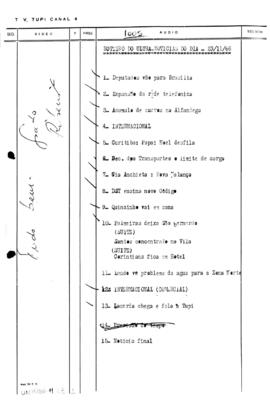 TV Tupi [emissora]. Ultra Notícias [programa]. Roteiro [televisivo], 23 nov. 1966.