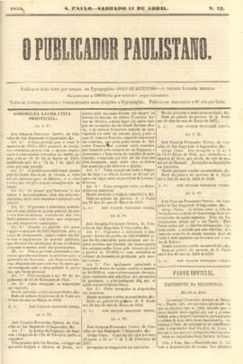 O Publicador paulistano [jornal], n. 73. São Paulo-SP, 17 abr. 1858.