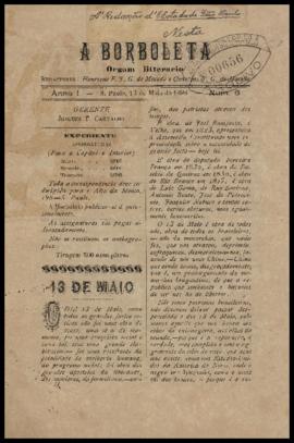 A Borboleta [jornal], a. 1, n. 6. São Paulo-SP, 13 mai. 1898.