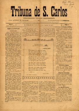 Tribuna de S. Carlos [jornal], a. 1, n. 3. São Carlos do Pinhal-SP; São Carlos-SP, 26 ago. 1906.