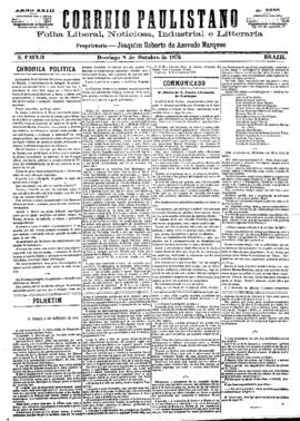 Correio paulistano [jornal], [s/n]. São Paulo-SP, 08 out. 1876.